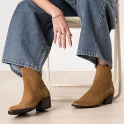 Chelsea boots santiags camel cuir velours