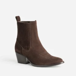 Chelsea boots santiags marron cuir velours
