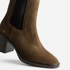 Chelsea boots talon tabac cuir velours