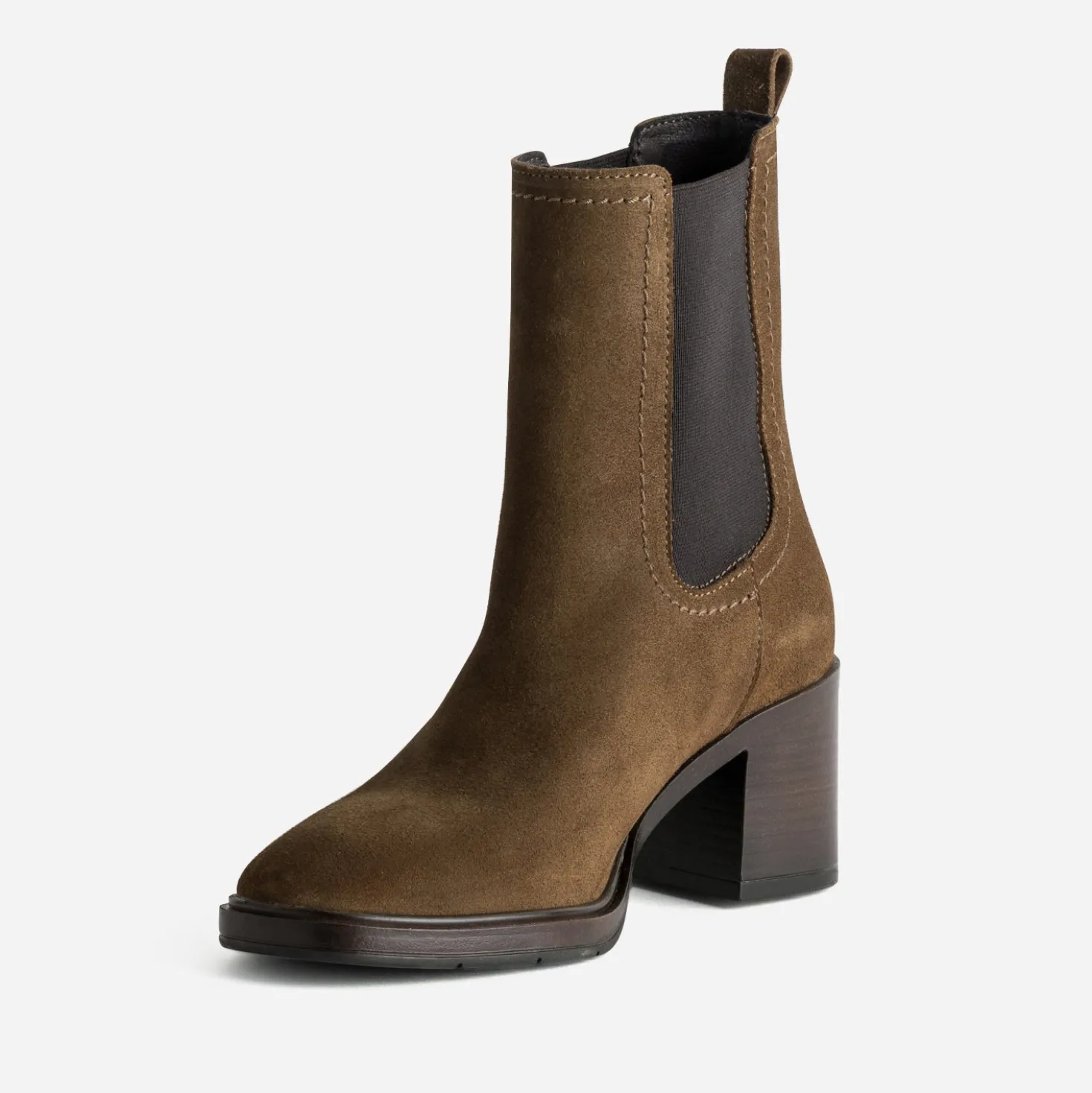 Chelsea boots talon tabac cuir velours