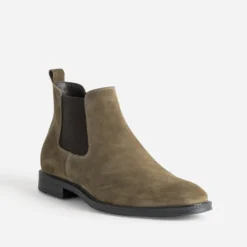 Chelsea boots taupe cuir velours