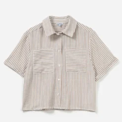 Chemise beige rayée manches courtes