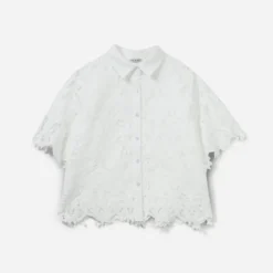 Chemise manches courtes TEXTO blanche dentelle