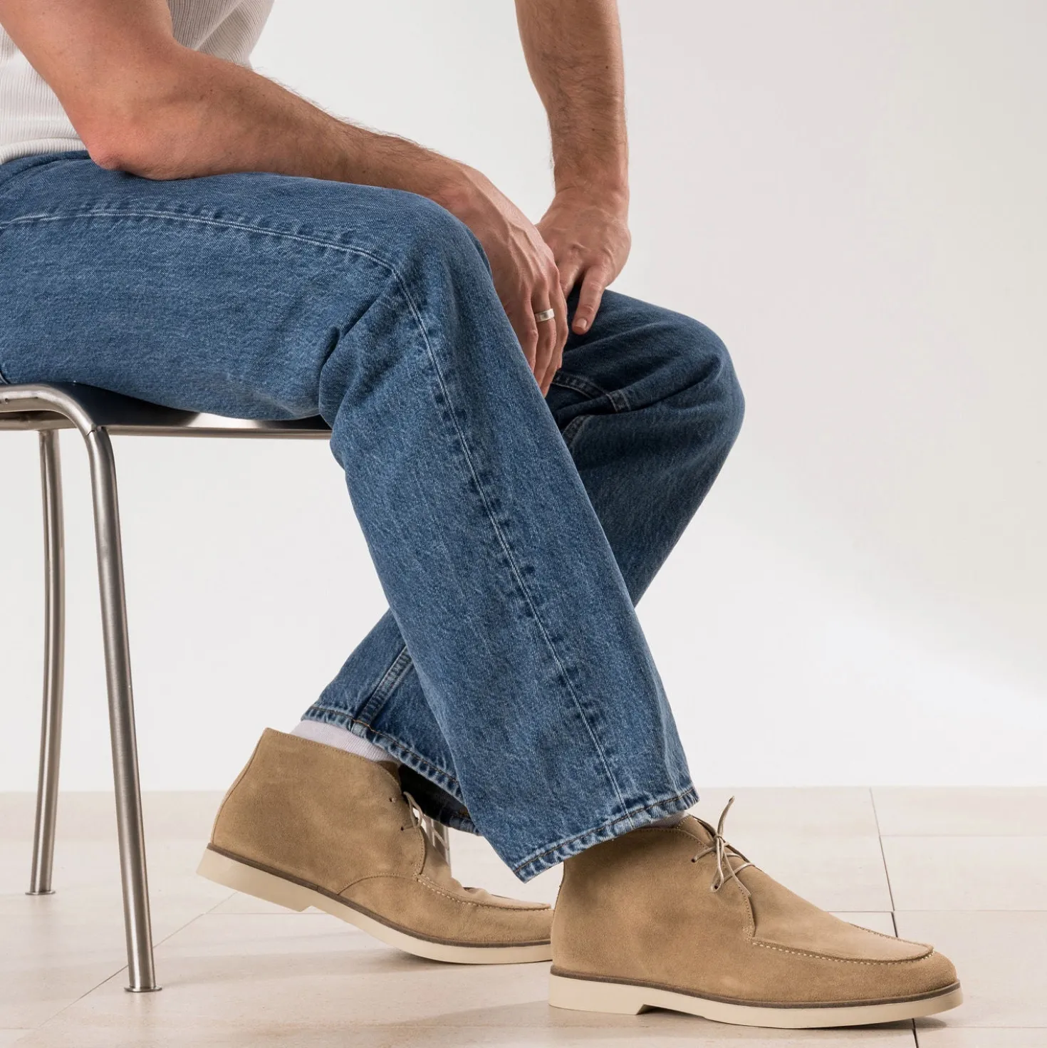 Chukka boots plateau beige cuir velours