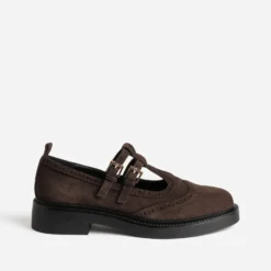 Derby babies marron cuir velours détails perforations