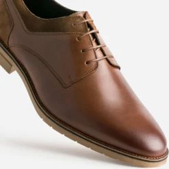 Derby cognac cuir détails cuir velours