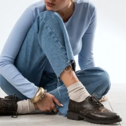 Derby marron cuir et effet tweed