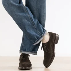 Derby marron cuir velours