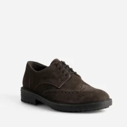 Derby marron cuir velours bout fleuri