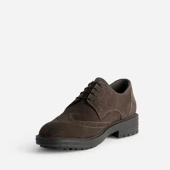Derby marron cuir velours bout fleuri