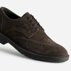 Derby marron cuir velours bout fleuri