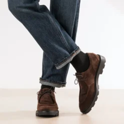 Derby marron cuir velours semelle crantée