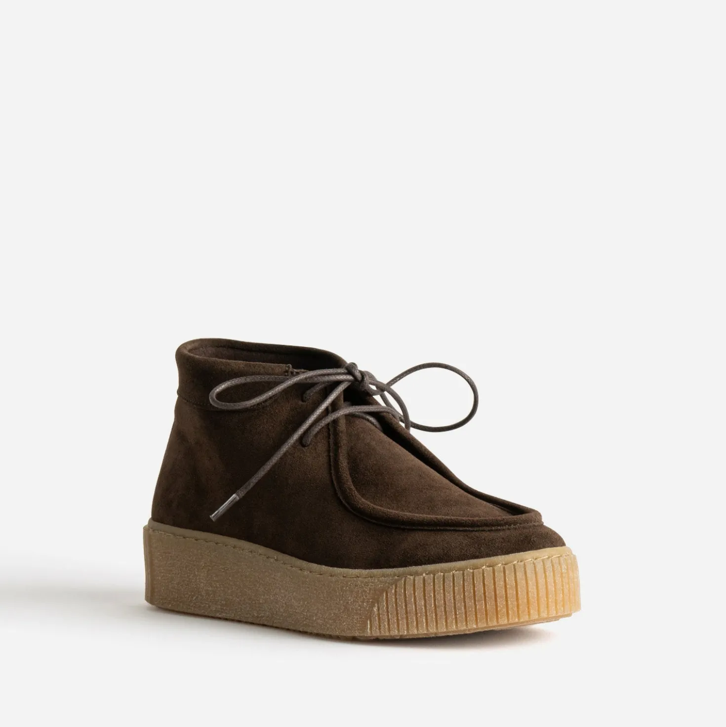 Derby montant plateau marron cuir velours