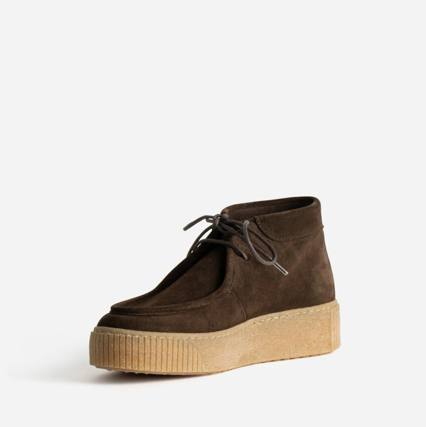 Derby montant plateau marron cuir velours