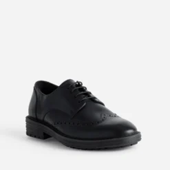 Derby noir cuir bout fleuri