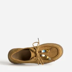 Derby plateau camel cuir velours détails perles
