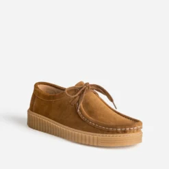 Derby plateau cognac cuir velours