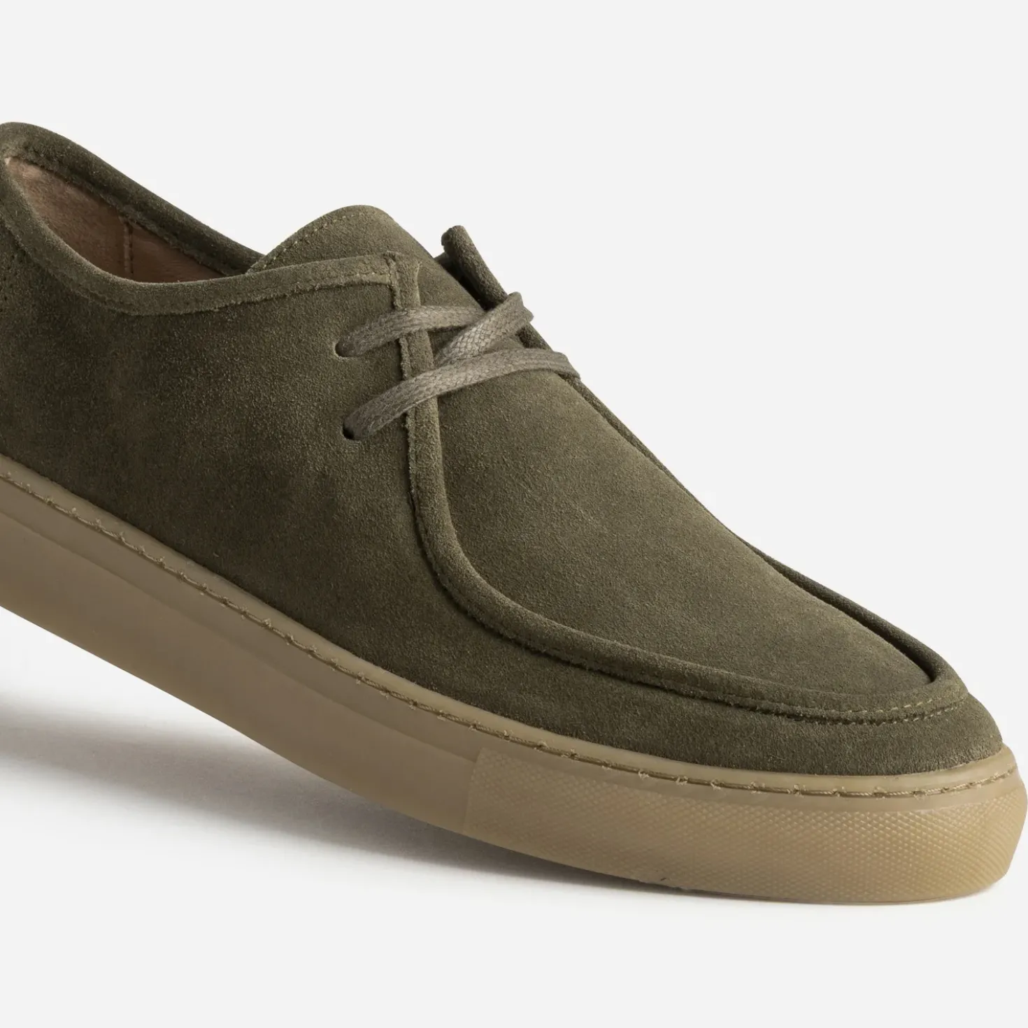 Derby plateau kaki cuir velours