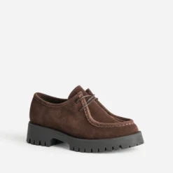 Derby plateau marron cuir velours