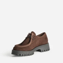 Derby plateau marron cuir velours