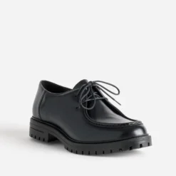 Derby plateau noir cuir semelle crantée