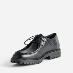 Derby plateau noir cuir semelle crantée