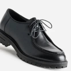 Derby plateau noir cuir semelle crantée