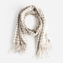 Echarpe beige et écru motif pied-de-coq