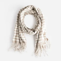 Echarpe beige et écru motif pied-de-coq