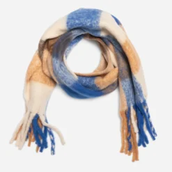 Echarpe TEXTO bleu, camel et écru