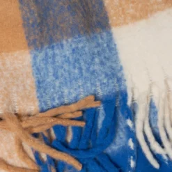 Echarpe TEXTO bleu, camel et écru