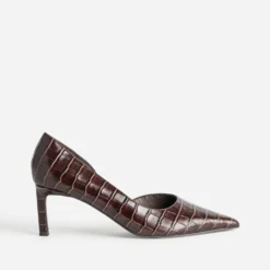 Escarpin marron cuir embossé croco cut-out