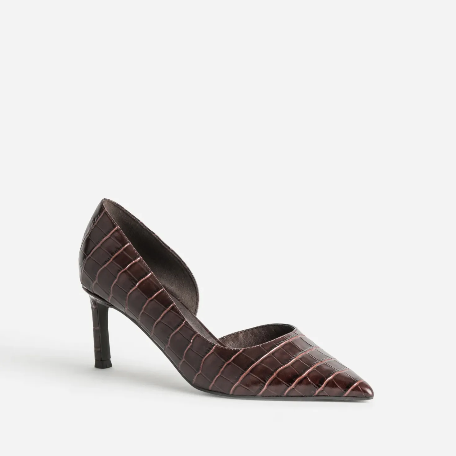 Escarpin marron cuir embossé croco cut-out