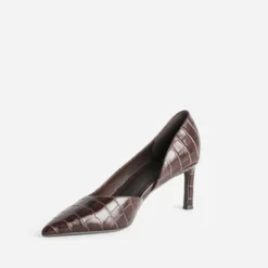 Escarpin marron cuir embossé croco cut-out