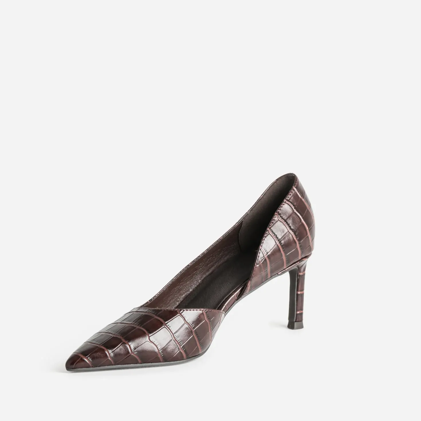 Escarpin marron cuir embossé croco cut-out