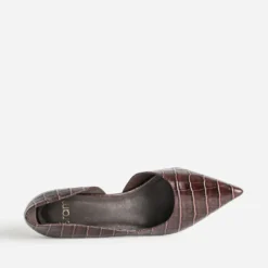 Escarpin marron cuir embossé croco cut-out