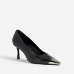 Escarpin noir cuir bout métallisé