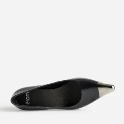 Escarpin noir cuir bout métallisé