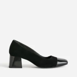 Escarpin noir cuir velours bout verni