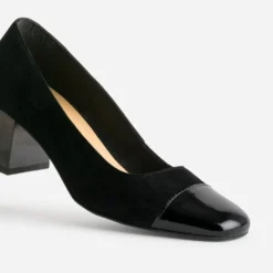 Escarpin noir cuir velours bout verni