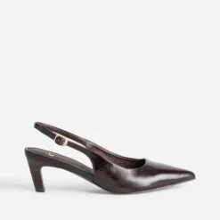 Escarpin slingback chocolat cuir