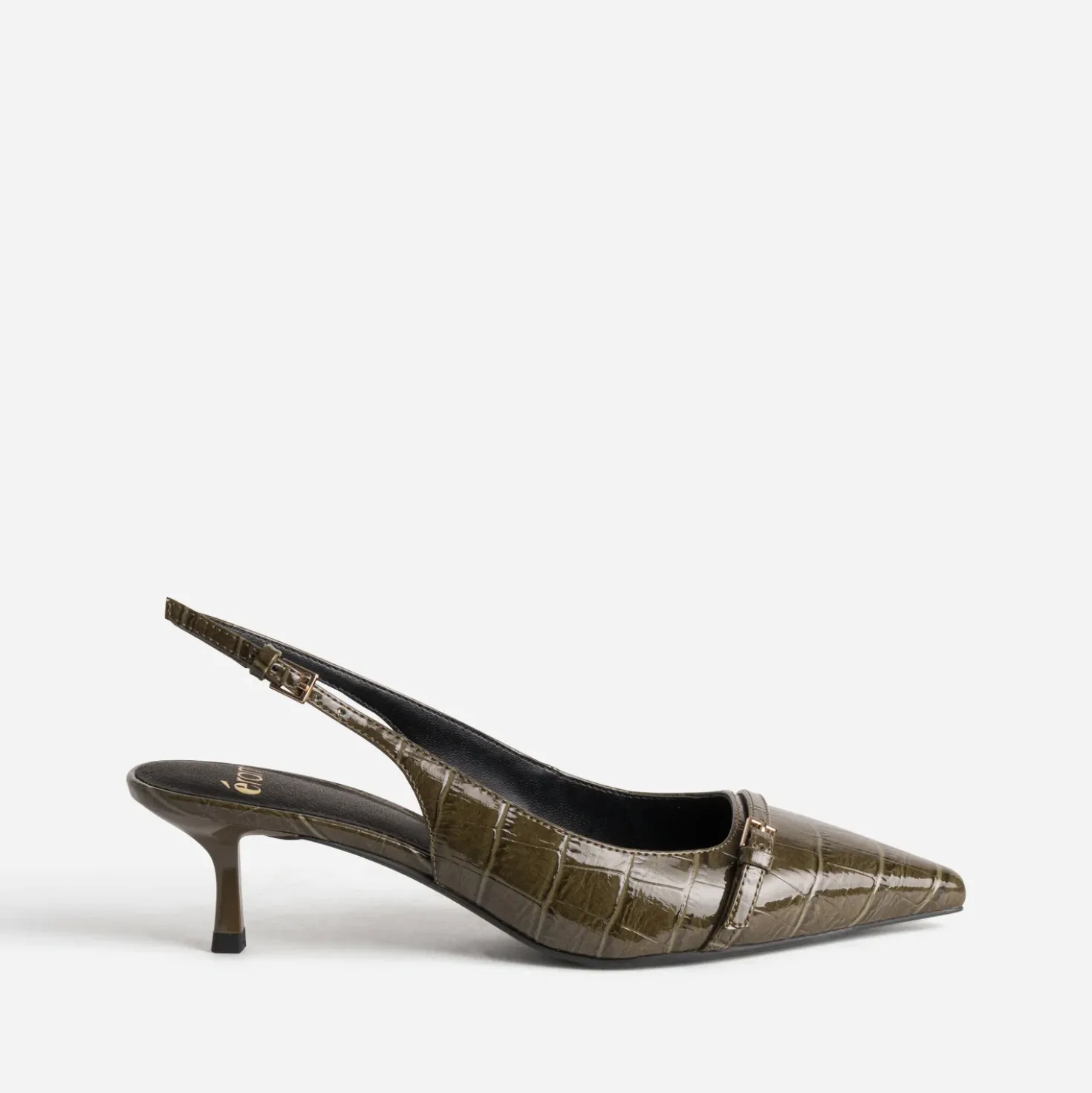 Escarpin slingback kaki verni embossage effet croco