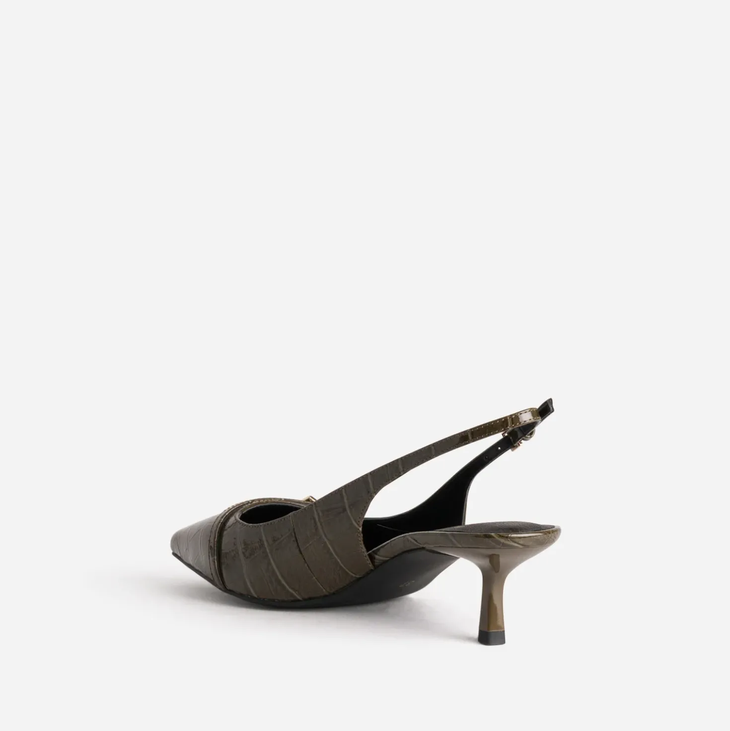 Escarpin slingback kaki verni embossage effet croco