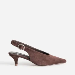 Escarpin slingback marron cuir velours