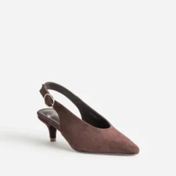 Escarpin slingback marron cuir velours