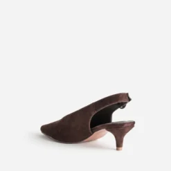 Escarpin slingback marron cuir velours