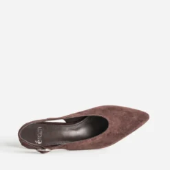 Escarpin slingback marron cuir velours