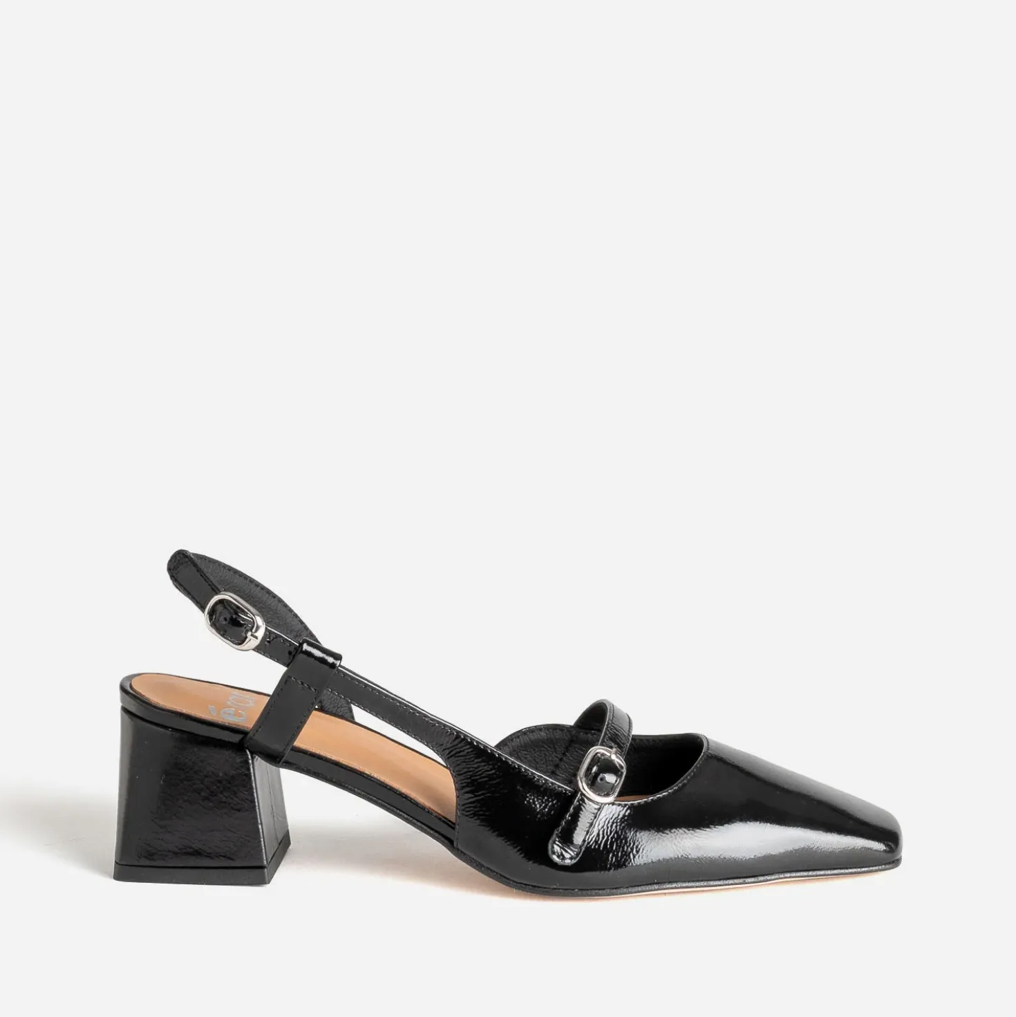 Escarpin slingback noir cuir verni