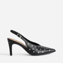 Escarpin slingback noir décor clous