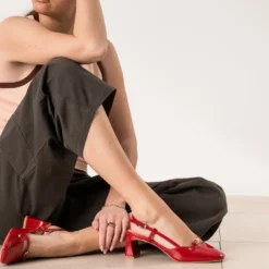 Escarpin slingback rouge verni